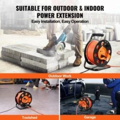 VEVOR Extension Cord Reel, 100FT, With 4 Outlets And Dust Cover, Heavy Duty 12AWG SJTOW Power Cord, Manual Cord Reel, Orange -Vevor GUEST 5fccd4d2 70fc 4422 bb2a bebba6943358