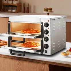 VEVOR Commercial Pizza Oven Countertop, 16" Double Deck Layer, Stainless Steel Electric Pizza Oven With Stone And Handle