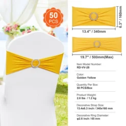 VEVOR Stretch Spandex Chair Sashes, Chair Slipcover And Stretch Chair Sash With Round Buckle, Elastic Chair Bands, (50 PCS Golden Yellow) -Vevor GUEST 60ed1bbf df60 4141 bd05 82b977ae03e6