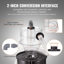 VEVOR Cyclone Dust Separator, 4" Retrofit Cyclone Separator For Dust Collectors, ABS Dust Deputy With 2" Hole O.D. Connector, Clear (Tank Exclude) -Vevor GUEST 618818fe 7a41 4039 9524 5b19d6c3bba3