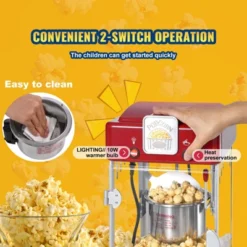 VEVOR Popcorn Maker, 300W Popcorn Popper Machine, 2.5 Oz Kettle Makes 4 QT Per Batch, Tabletop Popcorn Maker With PP Door, Includes 2 Scoops, Red -Vevor GUEST 619c6955 8edb 4a8e b348 1767bc1a62ab