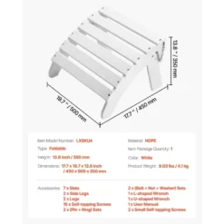 VEVOR Adirondack Ottoman, 17.7L X 19.7W X 13.8H Inch HDPE Plastic Folding Adirondack Ottoman, Weather-Resistant Foot Rest For Adirondack Chair,White -Vevor GUEST 62045d8f 8ade 41c5 a0dc 347e9f379c46