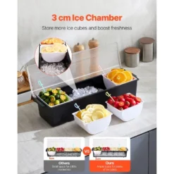 VEVOR Chilled Condiment Server, 4 Compartment Ice Cooled Condiment Serving Container, Chilled Garnish Tray Bar Caddy With Lid, Black -Vevor GUEST 6255478a 5a86 46bb b2cc 675154c65c03