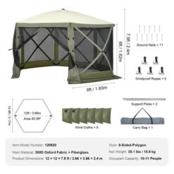 VEVOR Pop Up Gazebo Tent, Pop-Up Screen Tent 6 Sided Canopy Sun Shelter With 6 Removable Privacy Wind Cloths & Mesh Windows, Army Green -Vevor GUEST 62adffe2 8bf9 4da8 a293 6697b8d6c568