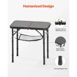 VEVOR Folding Camping Table, Adjustable Height Portable Side Tables, Aluminum MDF Beach Table With Mesh Layer, Carrying Handle, 24x16in, Black -Vevor GUEST 62c82bbd 6b58 4d1c 99fc d9212ec62fe2
