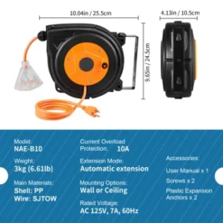 VEVOR Retractable Extension Cord Reel, 30 FT, Heavy Duty 16AWG/3C SJTOW Power Cord, With Lighted Triple Tap Outlet 10 Amp Circuit Breaker, Orange -Vevor GUEST 62e2bc99 7702 4ee0 93fe 9d18e194c800