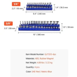 VEVOR Magnetic Socket Organizer Set, 4PCS Magnetic Socket Holder, 1/4'' & 3/8'' Metric SAE Socket Trays With Clear Labels, Hold Up To 108PCS Standard -Vevor GUEST 62fc6729 0394 42a6 99ee 6a99028c1624