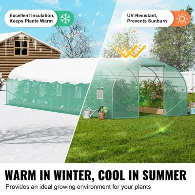 VEVOR Walk-in Tunnel Greenhouse, 29.5x9.8x6.6 Ft Hoop House Greenhouse Tunnel With Galvanized Steel Frame, PE Cover, Roll-up Zipper Door, 12 Windows 4 VEVOR Walk-in Tunnel Greenhouse, 29.5x9.8x6.6 Ft Hoop House Greenhouse Tunnel With Galvanized Steel Frame, PE Cover, Roll-up Zipper Door, 12 Windows - Image 4