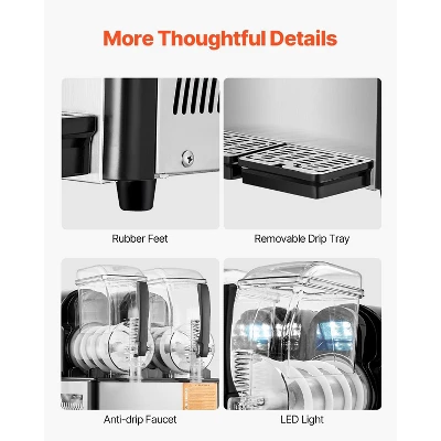 VEVOR Commercial Slushy Machine, 4Lx2 Double Tank Frozen Drink Machine, 32 Cups Stainless Steel Margarita Smoothie Frozen Drink Maker, Black 6 VEVOR Commercial Slushy Machine, 4Lx2 Double Tank Frozen Drink Machine, 32 Cups Stainless Steel Margarita Smoothie Frozen Drink Maker, Black - Image 6