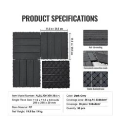 VEVOR Interlocking Deck Tiles, 36 Pack,11.6"x11.6" 36 Sq. Ft Plastic Waterproof Outdoor Flooring All Weather Use, Patio Floor Decking Covering Tiles -Vevor GUEST 64042c93 a5af 4e2e bf0f 4e8aa685421c