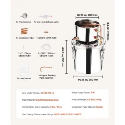 VEVOR Alcohol Still, 3 Gal / 11.4 L Stainless Steel Water Alcohol Distiller With Copper Coil, Home Brewing Refining Fermentation Kit, Silver -Vevor GUEST 645d2962 05b1 4e2c 98e9 627e2e170f1a