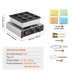 VEVOR Dutch Pancake Maker, 9PCS 76mm Diameter Dorayaki Baker Machine, 850W Commercial Electric Poffertjes Grill, Non-stick Stainless Steel -Vevor GUEST 6480267e 1691 44a5 a32c 6cbb65a8011d