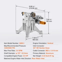 VEVOR Pressure Washer Pump, 7/8" Shaft Vertical, 3300 PSI, 3.0GPM, Replacement Power Washer Pumps Kit With 5 Nozzles,Hardware And Siphon Tube,Silver -Vevor GUEST 64b6bd3e 9822 42bb b26f f96b7cc98e8d