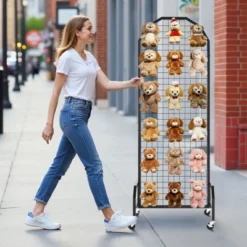 VEVOR 2 Packs Grid Wall Panels, 1.9 X 5.4 Ft Wire Grid Panels Display Rack, Movable Art Display Shelf With Wheels And 20 Hooks, Black