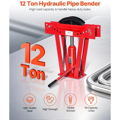 VEVOR Hydraulic Pipe Bender, 12 Ton Manual Copper Exhaust Pipe Bending Machine With 6 Dies (1/2" - 2") And 90 - 180° Adjustable Rollers, Red 2 VEVOR Hydraulic Pipe Bender, 12 Ton Manual Copper Exhaust Pipe Bending Machine With 6 Dies (1/2" - 2") And 90 - 180° Adjustable Rollers, Red - Image 2
