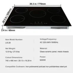 VEVOR Electric Cooktop, 5 Burners, 30'' Induction Stove Top, Built-in Magnetic Cooktop 9200W, 9 Heating Level Multifunctional Burner 14 VEVOR Electric Cooktop, 5 Burners, 30'' Induction Stove Top, Built-in Magnetic Cooktop 9200W, 9 Heating Level Multifunctional Burner -Vevor GUEST 658b22c0 d099 4e8d 9819 544af9361bd2