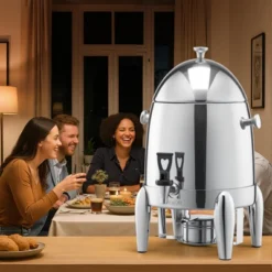 VEVOR Stainless Steel Beverage Dispenser, 2.7 Gallon Drink Dispenser With Alcohol Burner, Hot & Cold Drink Dispensers, Silver