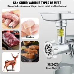 VEVOR Electric Meat Grinder, 5 Lb/Min Capacity, 575W(800W MAX) Industrial Meat Mincer With Blade, Grinding Plate, Sausage Stuffing Blade, Silver 11 VEVOR Electric Meat Grinder, 5 Lb/Min Capacity, 575W(800W MAX) Industrial Meat Mincer With Blade, Grinding Plate, Sausage Stuffing Blade, Silver -Vevor GUEST 65b31b9f 0ada 46d2 8340 a8079362db52