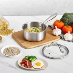 VEVOR 1.5 QT Saucepan, Stainless Steel Saucepan With Glass Lid, Multipurpose Nonstick Stainless Steel Small Cooking Sauce Pot, Silver