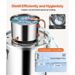 VEVOR Alcohol Still, 5 Gal / 19 L Stainless Steel Water Alcohol Distiller With Copper Coil, Home Brewing Refining Fermentation Kit, Silver -Vevor GUEST 661c0926 52b0 42a3 b004 0ec32faad729