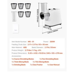 VEVOR Electric Cheese Grater Salad Maker, 200W Salad Shooter, Electric Vegetable Slicer Shredder Chopper For Fruits With 5 Attachments, White -Vevor GUEST 661e030b 3586 4dda 8f28 959623051e3a