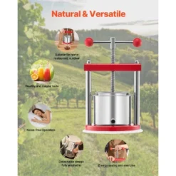VEVOR 0.44 Gal/1.65L Fruit Wine Press, 2 Stainless Steel Barrels, Manual Juice Maker, Cider Apple Grape Tincture Honey Olive Oil Making Press, Red -Vevor GUEST 663bbcc5 f04b 4ffe 8975 3da42f6e561a