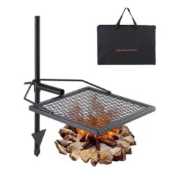 VEVOR Swivel Campfire Grill, Fire Pit Grill Grate Over Fire Pits, Heavy Duty Steel Grill Grates, 360° Adjustable Open Fire Cooking Equipment, Black