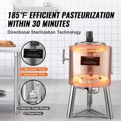VEVOR Milk Pasteurizer 30L, Commercial Milk Pasteurization Machine, Food Grade 304 Stainless Steel, Professional Pasteurization, Silver 6 VEVOR Milk Pasteurizer 30L, Commercial Milk Pasteurization Machine, Food Grade 304 Stainless Steel, Professional Pasteurization, Silver - Image 6