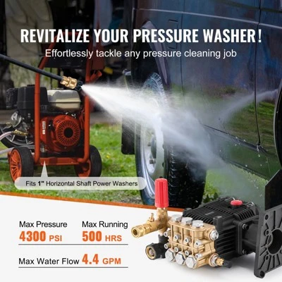 VEVOR Pressure Washer Pump, 1" Shaft Horizontal Triplex Plunger, 4300 PSI, 4.4GPM, Replacement Power Washer Pumps Kit With 5 Nozzles, Black 2 VEVOR Pressure Washer Pump, 1" Shaft Horizontal Triplex Plunger, 4300 PSI, 4.4GPM, Replacement Power Washer Pumps Kit With 5 Nozzles, Black - Image 2