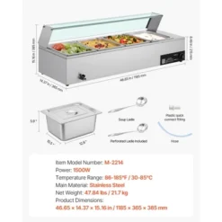 VEVOR Commercial Food Warmer, 1500W Electric Stainless Steel Steam Food Warmer With Glass Cover, 4-Pan Countertop Buffet Bain Marie, Silver 14 VEVOR Commercial Food Warmer, 1500W Electric Stainless Steel Steam Food Warmer With Glass Cover, 4-Pan Countertop Buffet Bain Marie, Silver -Vevor GUEST 66c38f71 328a 47ad 9e93 dd7f1c0cb7a2