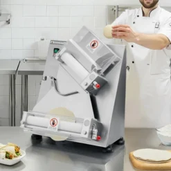 VEVOR Pizza Dough Roller Sheeter, 3-14 Inch Automatic Stainless Steel Pizza Press, Electric 370W Pasta Maker Machine, 260 Pcs Per Hour, Silver