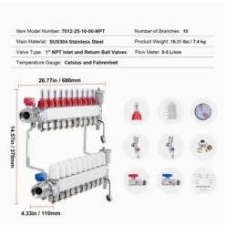 VEVOR 10-Branch Radiant Heat Manifold, 1/2" PEX Tubing Manifold, Stainless Steel PEX Manifold For Hydronic Radiant Floor Heating, Silver -Vevor GUEST 67b34f14 c357 466f 9260 7cce39911d9e