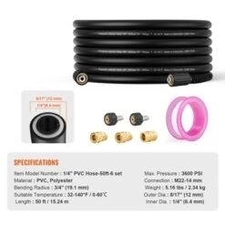 VEVOR Pressure Washer Hose, 50 FT, 1/4" Kink Free M22-14mm Brass Thread Replacement For Most Brand Pressure Washers, 3/4'' Bending Radius, Black -Vevor GUEST 67f48023 135c 4646 a5a8 3be21452dfed