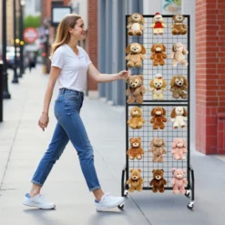 VEVOR 3 Packs Grid Wall Panels, 1.9 X 5.4 Ft Wire Grid Panels Display Rack, Movable Art Display Shelf With Wheels And 30 Hooks, Black