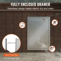 VEVOR Pull Out Trash Drawer 19.7W X 26.5H Inch Outdoor Kitchen Drawers Stainless Steel With Trash Bag Ring For BBQ Island Or Grill Station, Silver -Vevor GUEST 69aa2be0 5fd4 476e 87b1 96cb8d0324f5