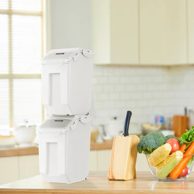 VEVOR Ingredient Storage Bin, 2 X 15L Dispenser Bin With 2 Measuring Cups, Attachable Casters And Airtight Lid, PP Material 1 VEVOR Ingredient Storage Bin, 2 X 15L Dispenser Bin With 2 Measuring Cups, Attachable Casters And Airtight Lid, PP Material