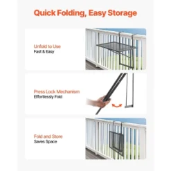 VEVOR Balcony Hanging Table, 19 X 24 In Metal Folding Balcony Railing Table, 5-Level Adjustable, Fit Railing From 1" To 4.7", Black -Vevor GUEST 6a71ae71 af45 4f5e 9b36 14bab7b35480