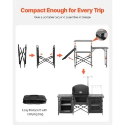 VEVOR Camping Kitchen Table, Outdoor Camp Cooking Table, Aluminum Portable Cook Station With 3 Storage Cupboard, Carrying Bag, Black -Vevor GUEST 6b37fa3c 3fdf 4b48 a79f 5d2523ae634f