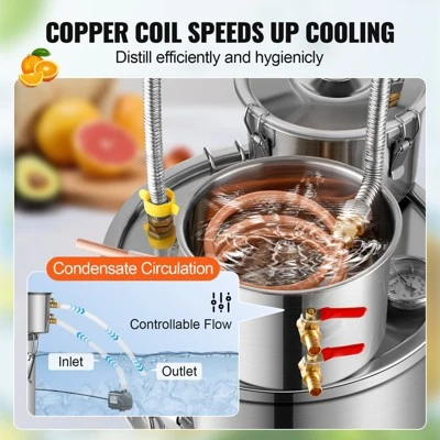VEVOR Alcohol Still, 13.2 Gal / 50 L Stainless Steel Water Alcohol Distiller With Copper Coil For Fast Cooling, Dual Condenser Distiller Kit, Silver 5 VEVOR Alcohol Still, 13.2 Gal / 50 L Stainless Steel Water Alcohol Distiller With Copper Coil For Fast Cooling, Dual Condenser Distiller Kit, Silver - Image 5