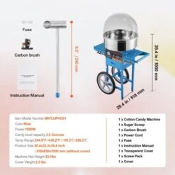 VEVOR Electric Cotton Candy Machine With Cart, 1000W Commercial Candy Floss Maker With Cover, Stainless Steel Bowl, Sugar Scoop And Drawer Blue -Vevor GUEST 6c3f9a40 a4c0 4294 bcf0 d24223888eb8