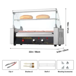VEVOR Hot Dog Roller 5 Rollers 12 Hot Dogs Capacity, 750W Stainless Sausage Grill Cooker Machine With Dual Temp Control Glass Hood Acrylic Cover -Vevor GUEST 6d011485 5d43 44e0 b1ed 1448300a5548
