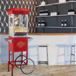 VEVOR Popcorn Maker With Cart, 850W Popcorn Popper Machine, 8 Oz Kettle Makes 48 Cups Per Batch, Popcorn Maker Equipped With Tempered Glass