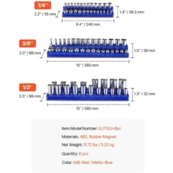 VEVOR Magnetic Socket Organizer Set, 8PCS Socket Holder, 1/4'', 3/8'' & 1/2'' Metric SAE Socket Trays With Clear Labels -Vevor GUEST 6e7a214e 099c 47d0 add2 83deebc22f9c