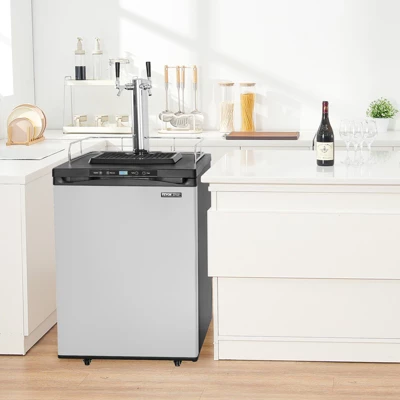 VEVOR Beer Kegerator, Dual Tap Draft Beer Dispenser, Full Size Keg Refrigerator With Shelf, CO2 Tank(No Gas), Drip Tray & Rail, Silver 1 VEVOR Beer Kegerator, Dual Tap Draft Beer Dispenser, Full Size Keg Refrigerator With Shelf, CO2 Tank(No Gas), Drip Tray & Rail, Silver