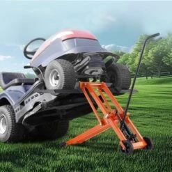 VEVOR Lawn Mower Lift With Hydraulic Jack, 500 Lbs Weight Capacity, Solid Carbon Steel Lawn Mower Lift, Adjustable Movable Lawn Lifter, Orange