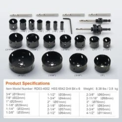 VEVOR Hole Saw Kit, 18 PCS Saw Blades, 6 Drill Bits, 1 Hex Wrench, General Purpose Size From 3/4" To 4-1/2", Bi Metal M42 Hole Saw Set, Black -Vevor GUEST 6f7f8895 541c 490e 88bc 48dbb709a170