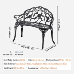 VEVOR Outdoor Bench, 38.8 Inches Metal Garden Bench For Outdoors,480 Lbs Load Capacity Bench, Outdoor Garden Park Bench With Backrest And Armrests -Vevor GUEST 6f86af21 ac72 4c14 ab54 a7d5121e9716