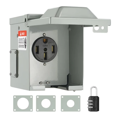 VEVOR 50 Amp RV Power Outlet Box, 125/250 Volt, Enclosed Lockable Outdoor RV Receptacle Box, NEMA 14-50R Weatherproof Electrical Panel, Gray 8 VEVOR 50 Amp RV Power Outlet Box, 125/250 Volt, Enclosed Lockable Outdoor RV Receptacle Box, NEMA 14-50R Weatherproof Electrical Panel, Gray - Image 8