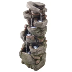 VEVOR Outdoor Water Fountain, 38.98 In Height Fountain And Waterfall,7-Tier Floor Standing Rock-Shaped Cascading Fountains With Light And Pump,Brown -Vevor GUEST 703f2bf1 6446 4084 8bbb 1c3580a58b29