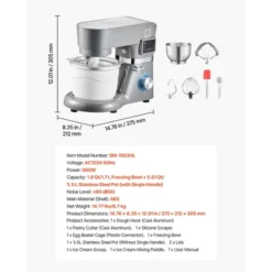 VEVOR Ice Cream Maker, 1.8 Qt. Capacity, 6-Speed Electric Stand Mixer, With LED Digital Display & Timer, Mixing Paddle, Dough Hook, Grey 14 VEVOR Ice Cream Maker, 1.8 Qt. Capacity, 6-Speed Electric Stand Mixer, With LED Digital Display & Timer, Mixing Paddle, Dough Hook, Grey -Vevor GUEST 7056553e 9f24 47f4 a7e9 fd8f9ee2f173